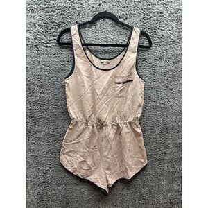 Morgan Lane 100% Silk Printed Round Neck‎ Sleeveless Romper Beige Womens Size M